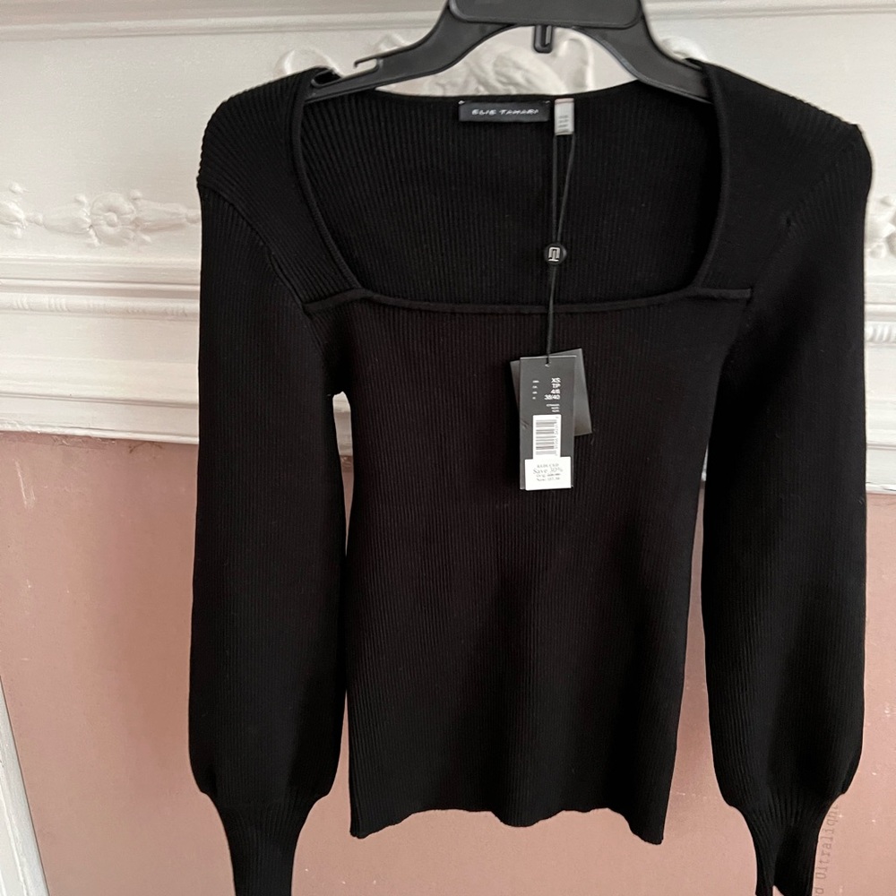 Elie Tahari Black Ribbed Sweater S NWT